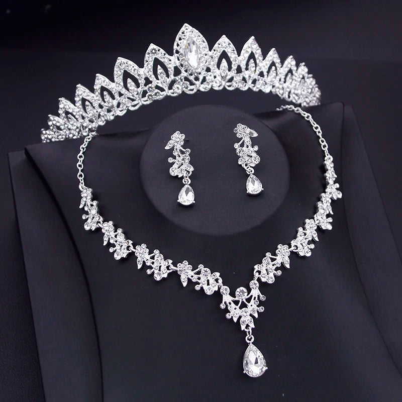 Luxury Small Crown Jewelry Sets Bridal Tiaras Necklace Earrings set Princess Girls Party Prom Bride Jewelry Set