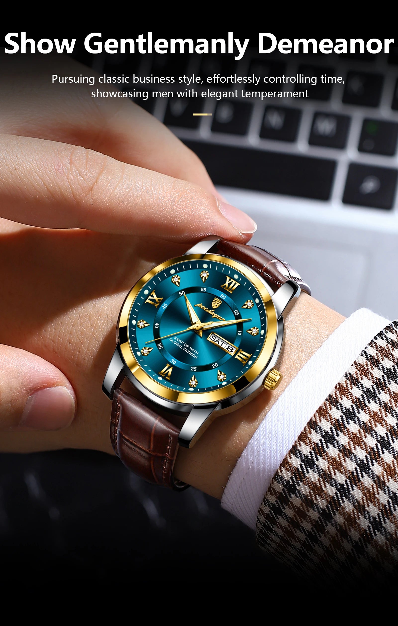 POEDAGAR Luxury Man Wristwatch Waterproof Luminous Date Week Leather Watch For Men Sports Quartz Men's Watches Male Clock Reloj