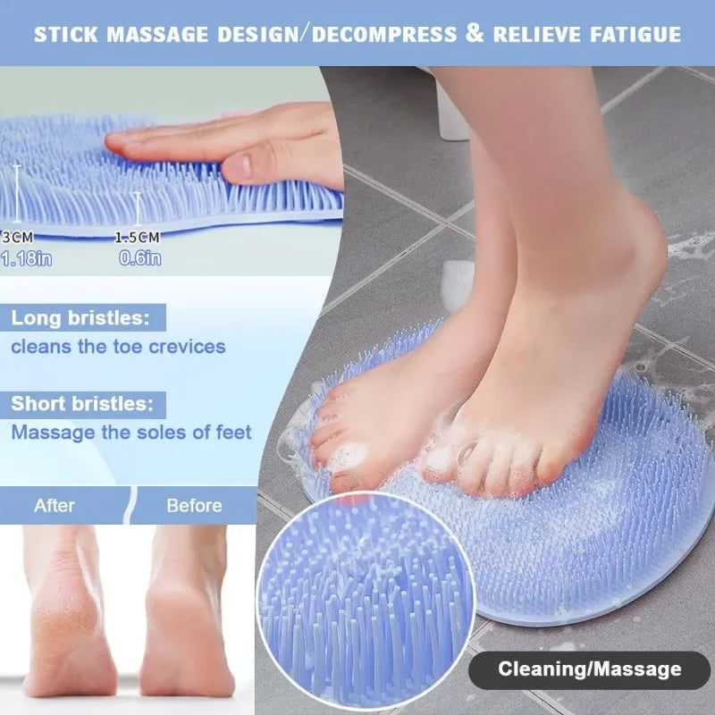 Bath Mats Bathroom  Silicone Rub Back Brush Bathroom Non-slip Wash Foot Pad Massage Shower Mat with Sucker Exfoliating BrushPad