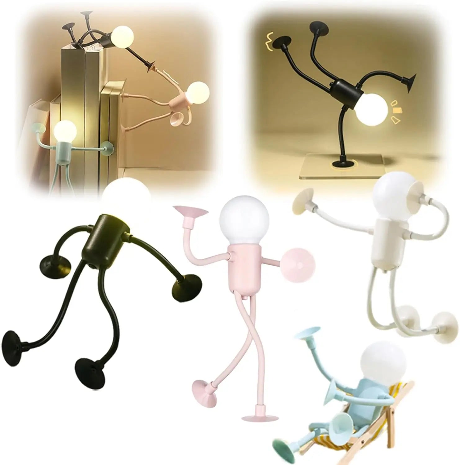 Night Light Changeable-Shape Funny Sportsman-Night Light Cartoon DIY Cute Night Lamp Mini Cute Suction Bedside Lamp for Kids