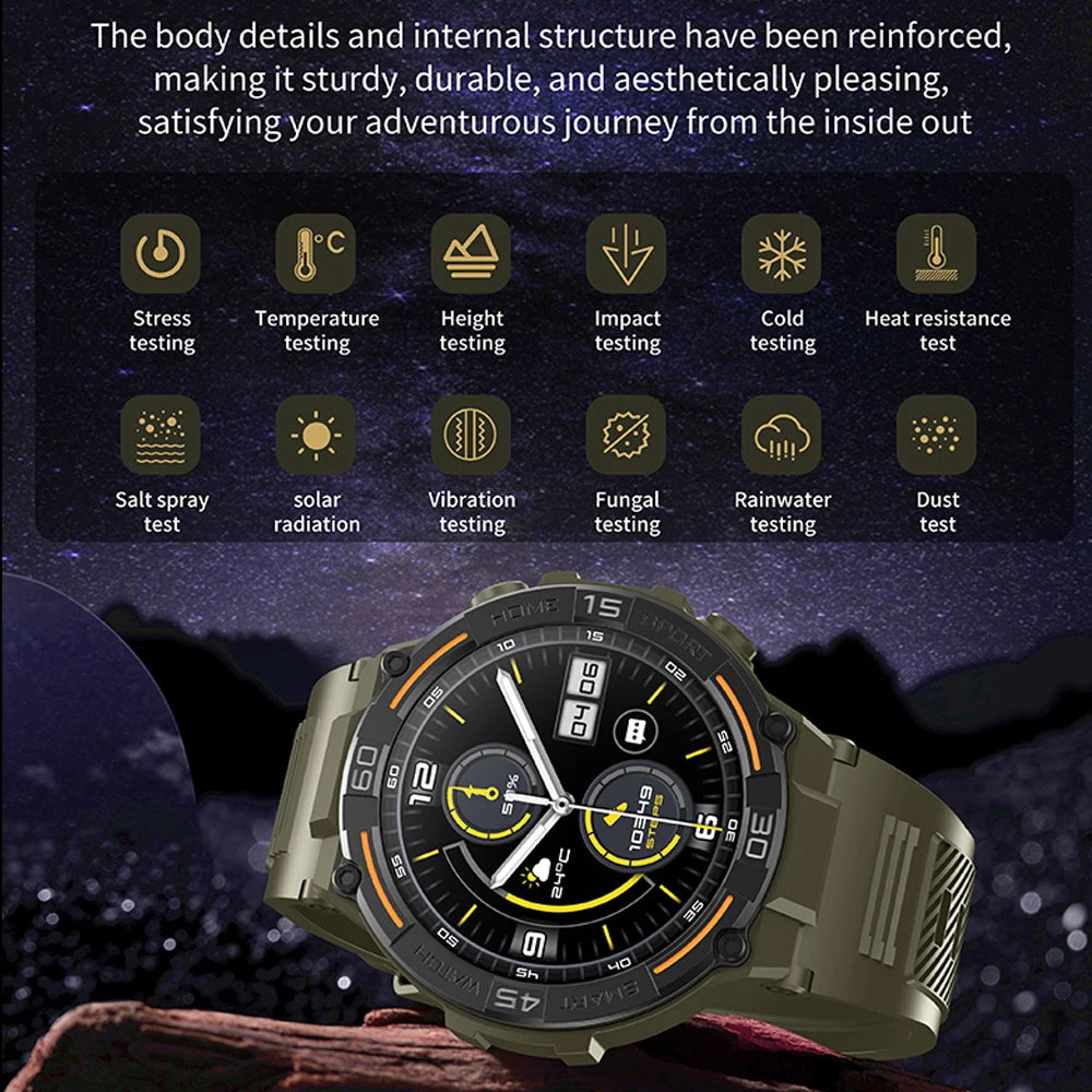 Smartwatch Military Men 360*360 HD Screen Flashlight Health Monitoring Waterproof Heart Rate BT Call Smart Watch For Android IOS