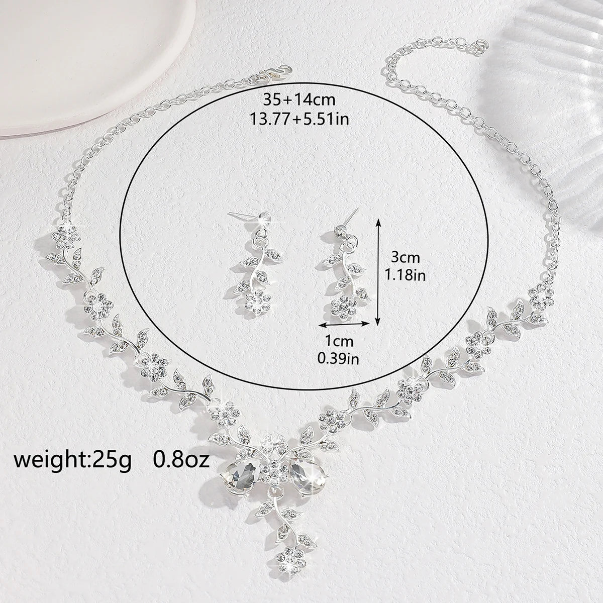 3PC Women's Fashion Trend Small Flower Water Drop Necklace Earrings Jewelry Set Wedding Banquet Party Festival Gift