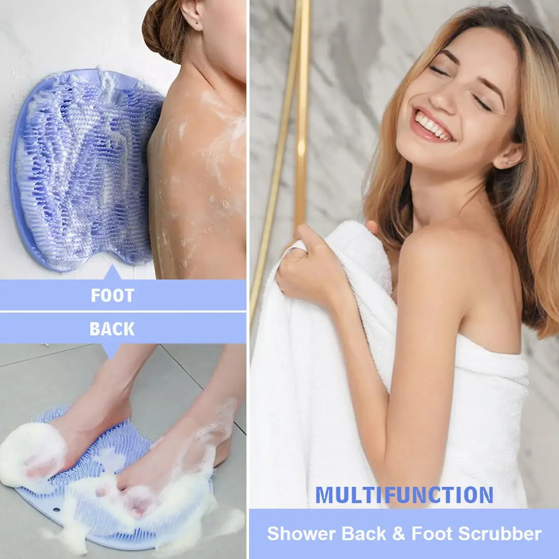 Bath Mats Bathroom  Silicone Rub Back Brush Bathroom Non-slip Wash Foot Pad Massage Shower Mat with Sucker Exfoliating BrushPad