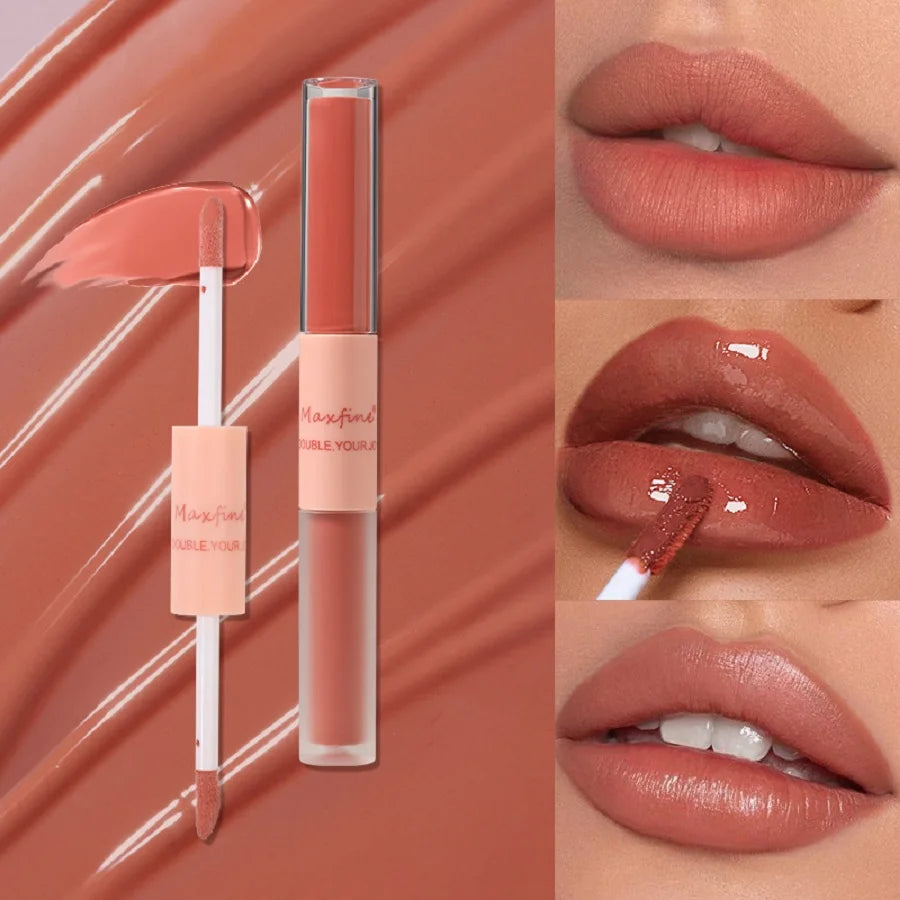 Double Headed Lip Gloss Waterproof Moisturizing Durable Mist Matte Velvet Mirror Lip Gloss Cosmetics