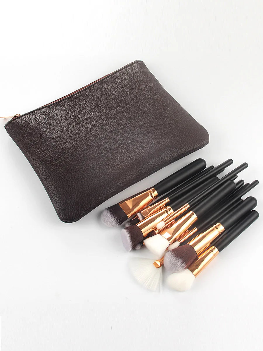 15pcs Professional Make-up Brushes Set Makeup Power Brush Make Up Beauty Tools Soft Synthetic Hair With Leather Case