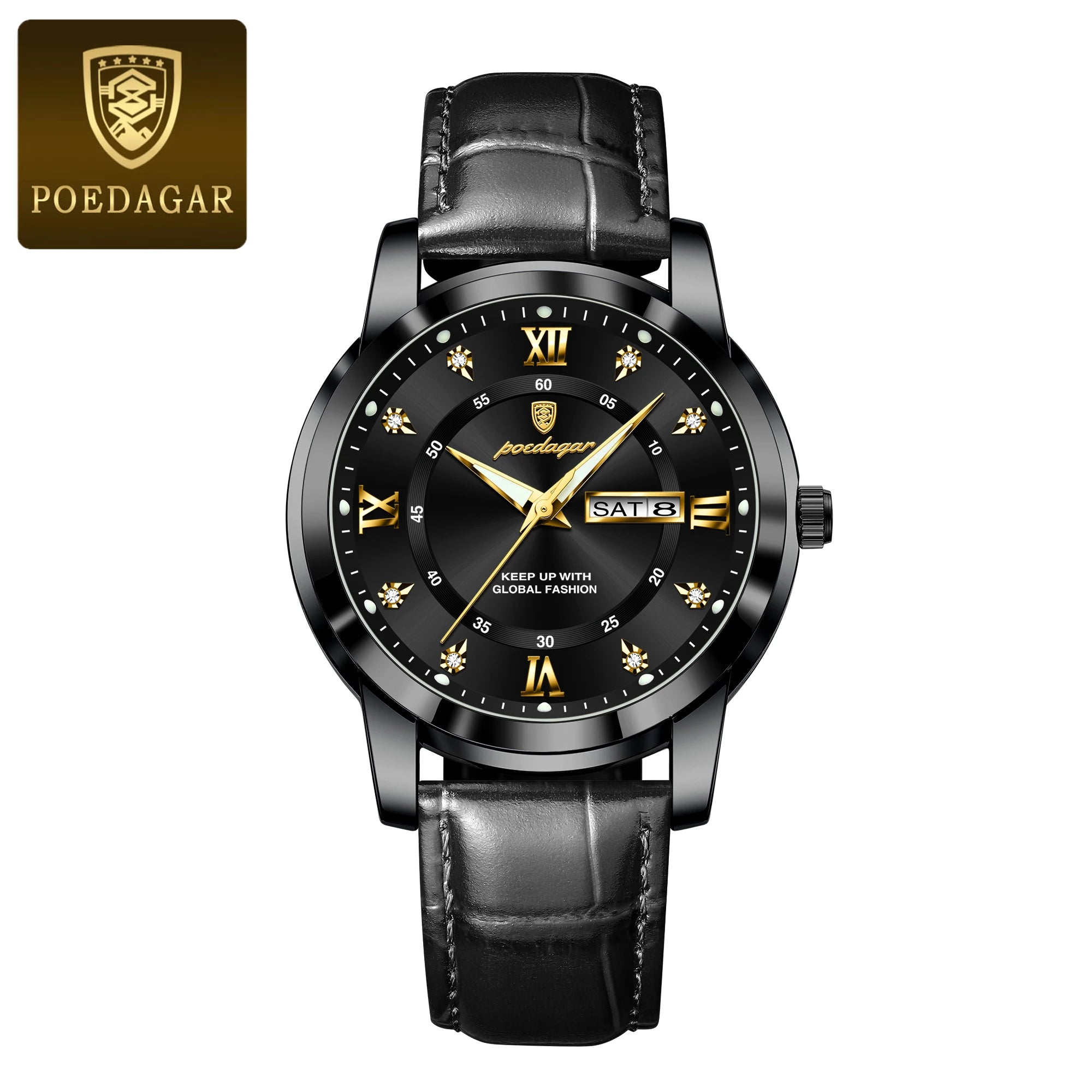 POEDAGAR Luxury Man Wristwatch Waterproof Luminous Date Week Leather Watch For Men Sports Quartz Men's Watches Male Clock Reloj