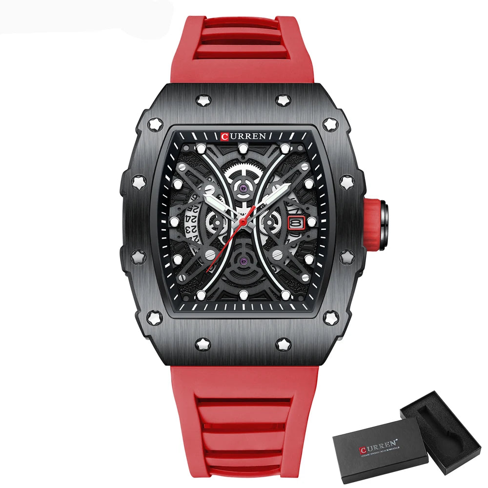 CURREN Men 3D Watch Top Brand Quartz Stainless Steel Watches Waterproof Creative Clock Silicone Strap Wrist watch