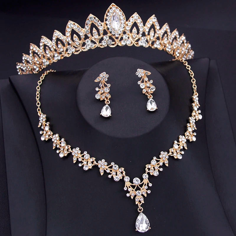 Luxury Small Crown Jewelry Sets Bridal Tiaras Necklace Earrings set Princess Girls Party Prom Bride Jewelry Set