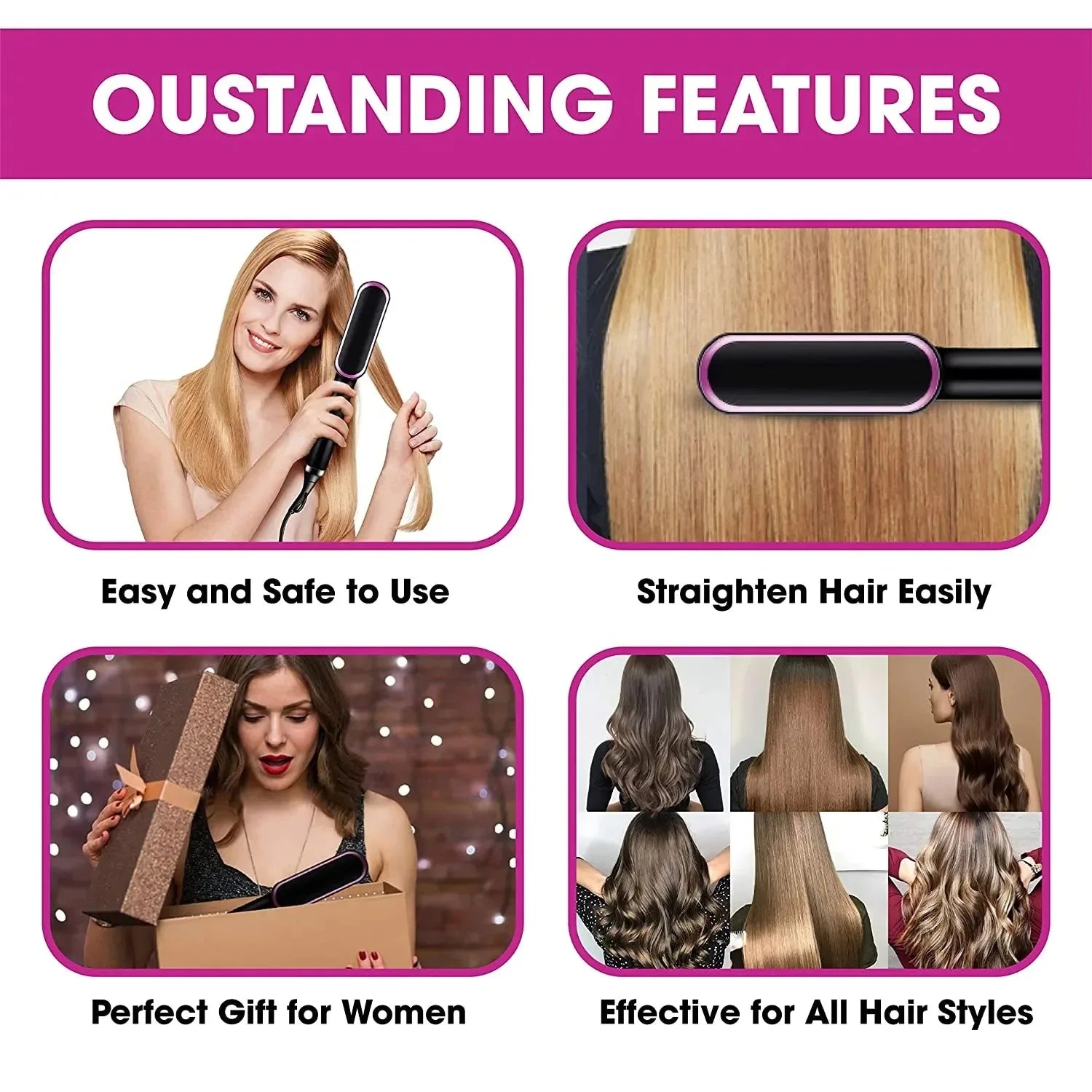 Professional Negative Ion Hair Straightener Hair Straightener 3In1 Professional Quick Heated Electric Hot Comb Hair Straightener