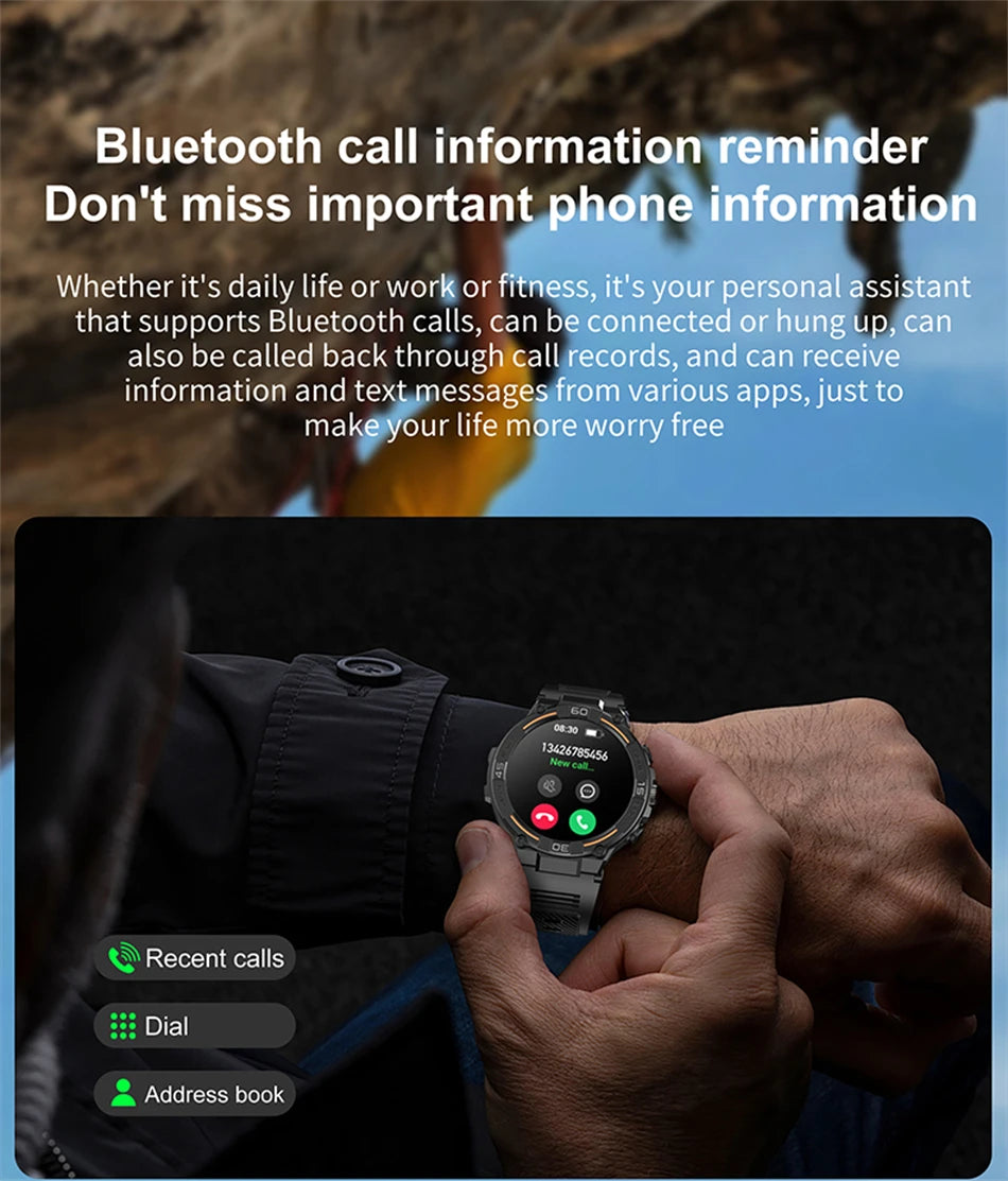 Smartwatch Military Men 360*360 HD Screen Flashlight Health Monitoring Waterproof Heart Rate BT Call Smart Watch For Android IOS