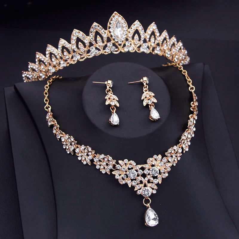 Luxury Small Crown Jewelry Sets Bridal Tiaras Necklace Earrings set Princess Girls Party Prom Bride Jewelry Set