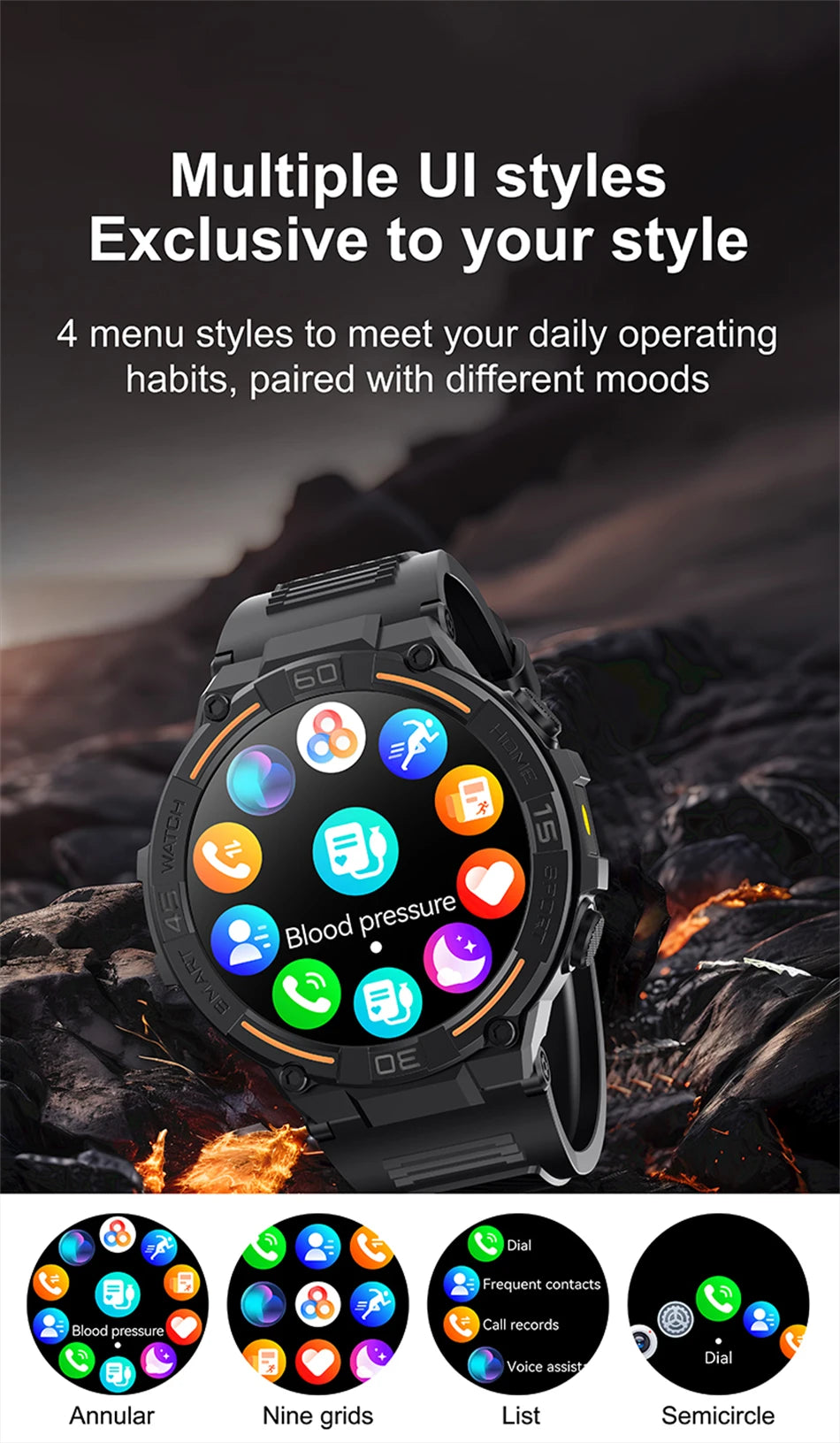 Smartwatch Military Men 360*360 HD Screen Flashlight Health Monitoring Waterproof Heart Rate BT Call Smart Watch For Android IOS