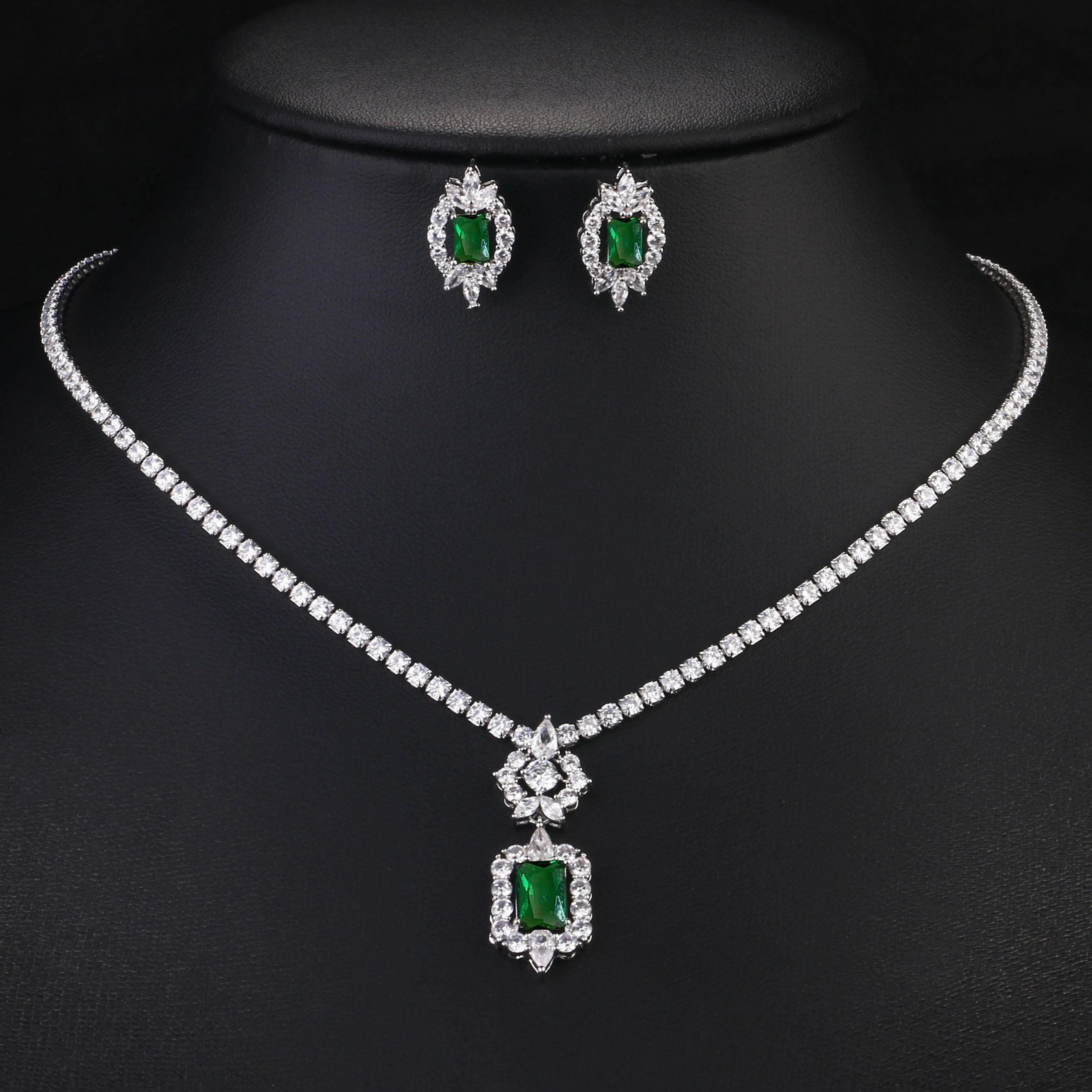 ZAKOL Luxury Geometric Water Drop Big Zircon Wedding Jewelry Set for Women Shiny Full Crystal CZ Earring Necklace 2 Pcs Sets