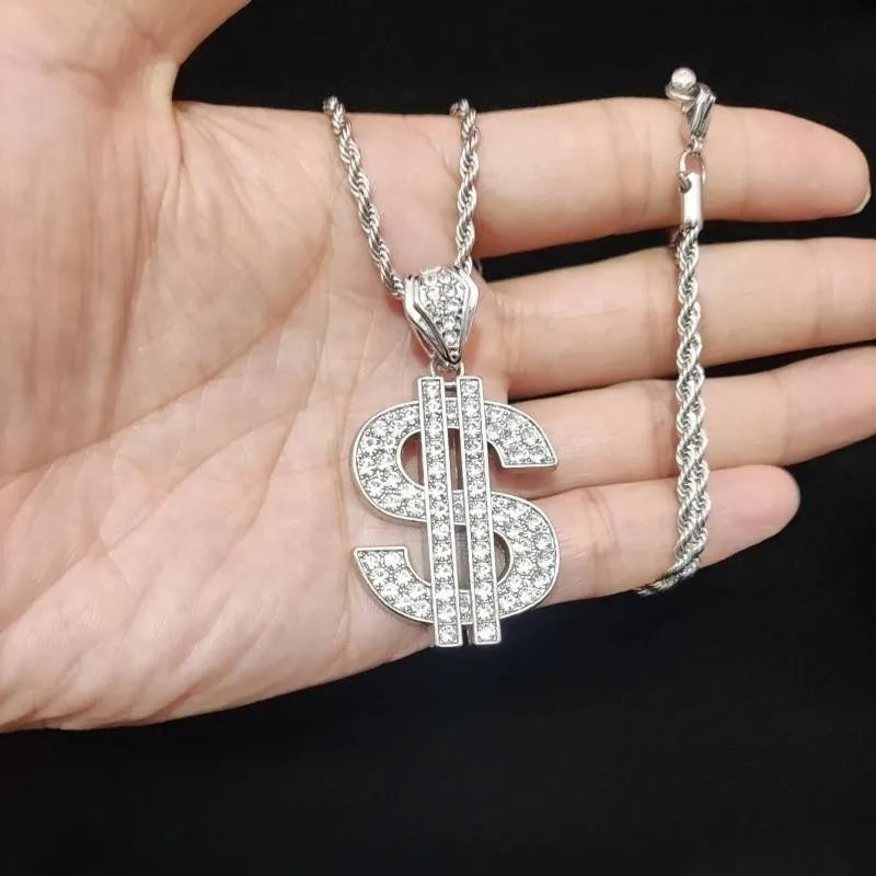 Men Women Hip Hop Dollar  Pendant Necklace with 13mm Cuban Chain Hiphop Iced out pendants Necklaces Fashion Punk Jewelry Gifts