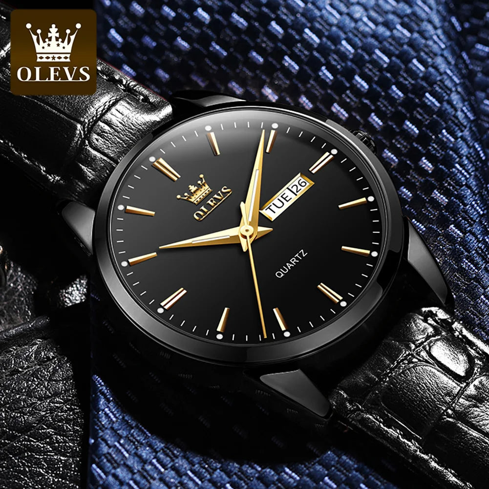 OLEVS Classic Quartz Watch for Men Waterproof Leather strap Calendar Sports Business Men 's Quartz Wrist Watch TOP Brand 6898