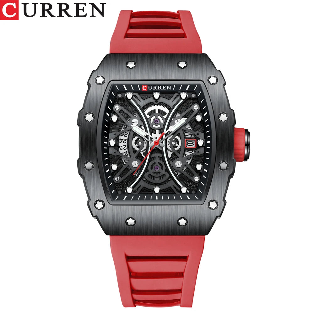 CURREN Men 3D Watch Top Brand Quartz Stainless Steel Watches Waterproof Creative Clock Silicone Strap Wrist watch