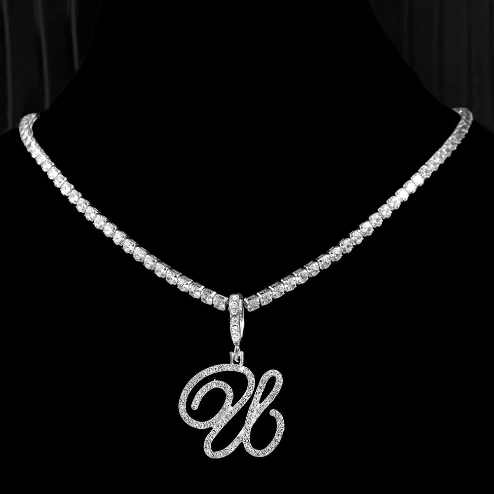 Personalized Cubic Zirconia Initial Name Necklace -Hip Hop Style