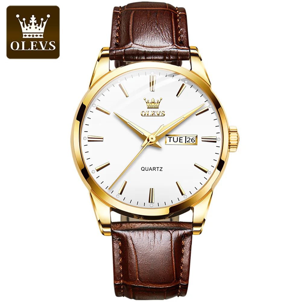 OLEVS Classic Quartz Watch for Men Waterproof Leather strap Calendar Sports Business Men 's Quartz Wrist Watch TOP Brand 6898