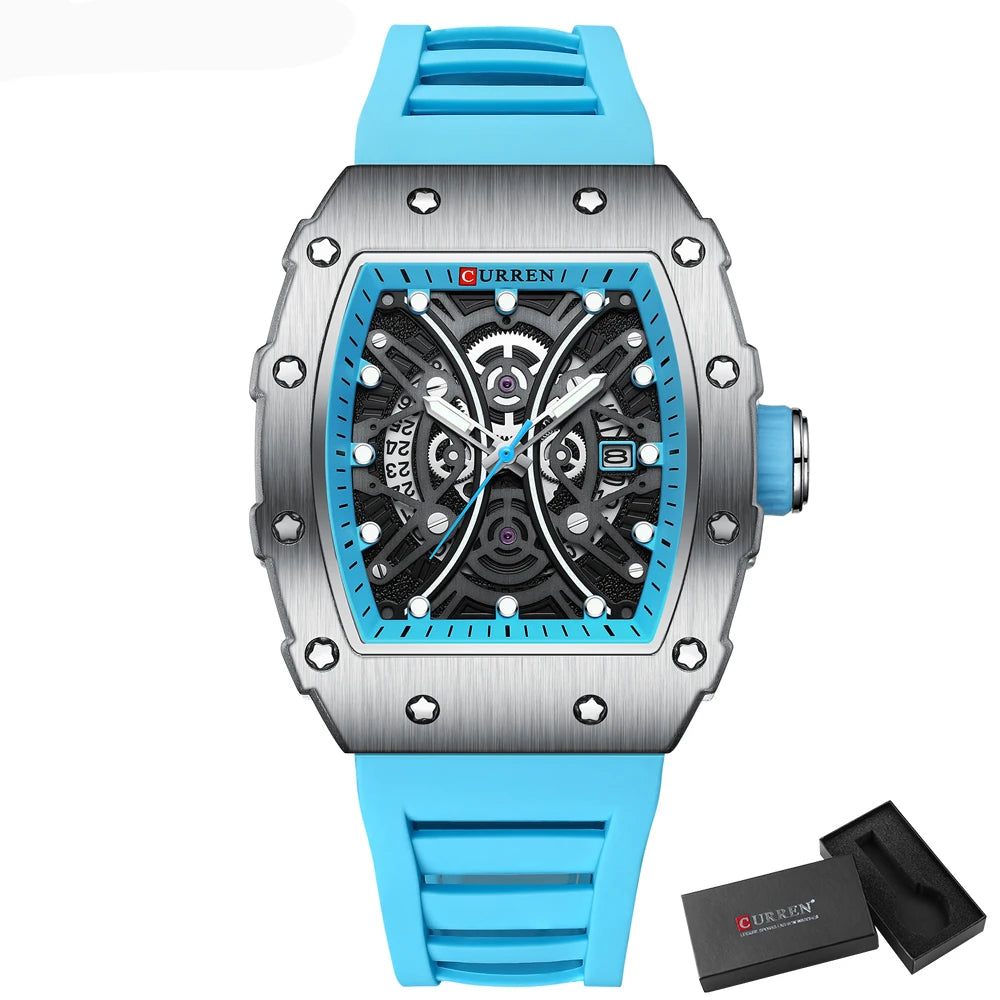 CURREN Men 3D Watch Top Brand Quartz Stainless Steel Watches Waterproof Creative Clock Silicone Strap Wrist watch