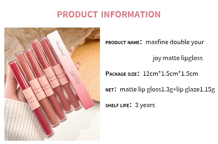 Double Headed Lip Gloss Waterproof Moisturizing Durable Mist Matte Velvet Mirror Lip Gloss Cosmetics