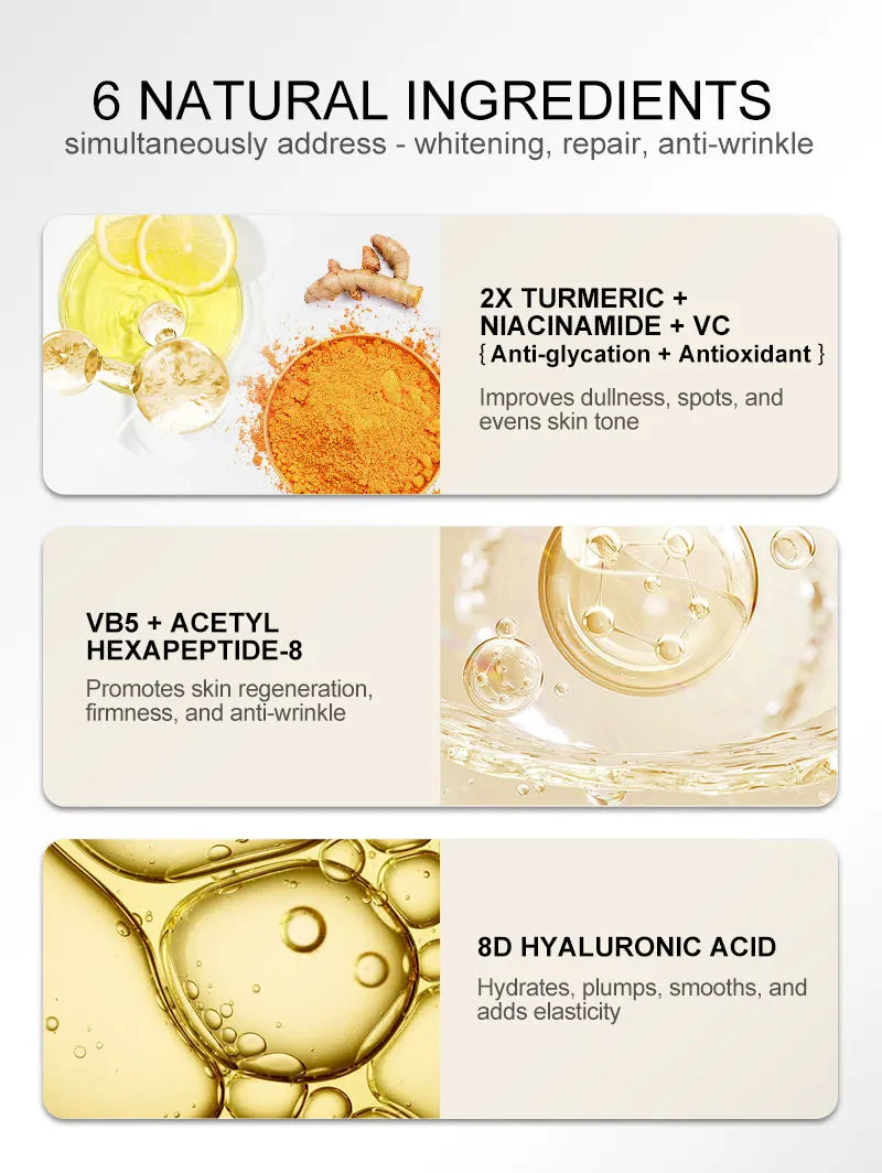 Vitamin C Serum for Face Hyaluronic Acid Dark Spot Removal Whitening Moisturizing Turmeric Fade Freckle Facial Skin Care