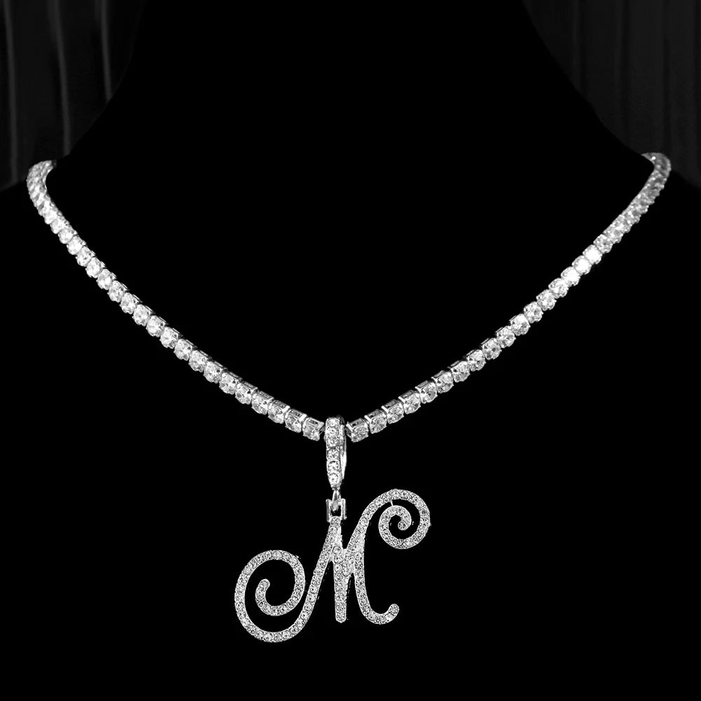 Personalized Cubic Zirconia Initial Name Necklace -Hip Hop Style