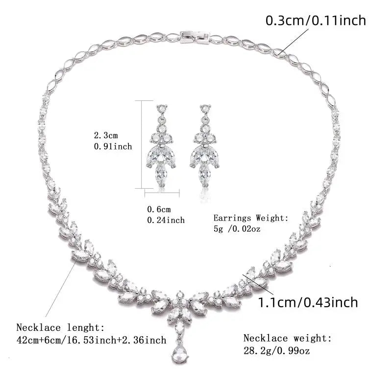 RAKOL Luxury Necklace Earring Set For Women AAA+ Zircon New Flower Leaf Fashion Bridal Wedding Party Charm Jewelry Set