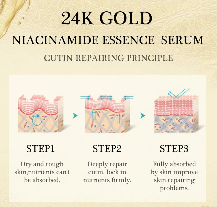 Niacinamide Serum Hyaluronic Acid for Face 24K Gold Essence Whitening Anti-aging Collagen Facial Serum Skin Care Products