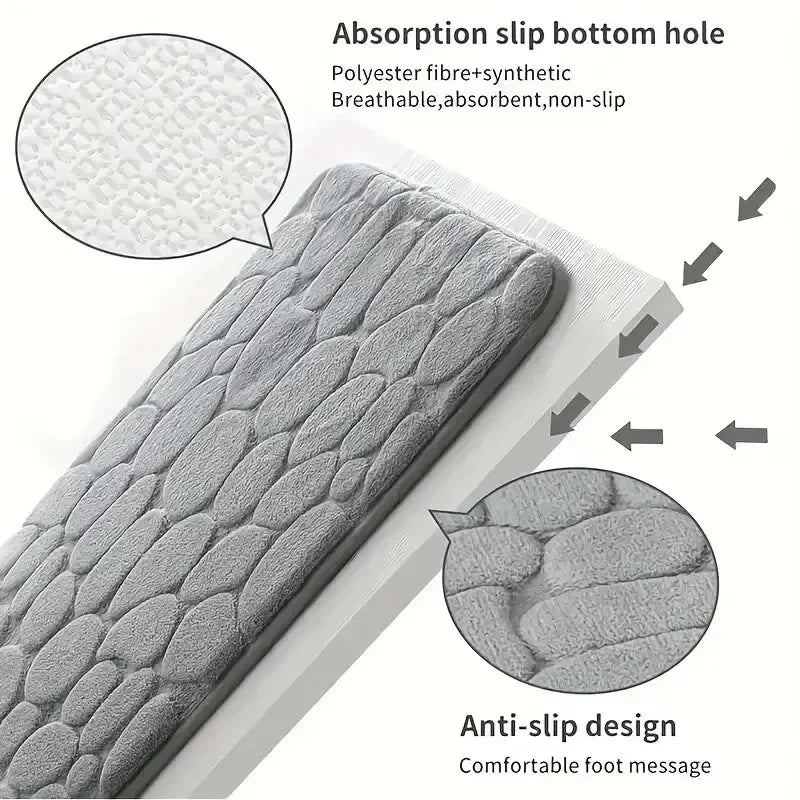 Toilet Seat Cover 3Pcs Set Bath Mat Shower Room Floor Rug Home Bathroom Anti-Slip Absorbent Doormat Pebbles Bathtub Decor Carpet