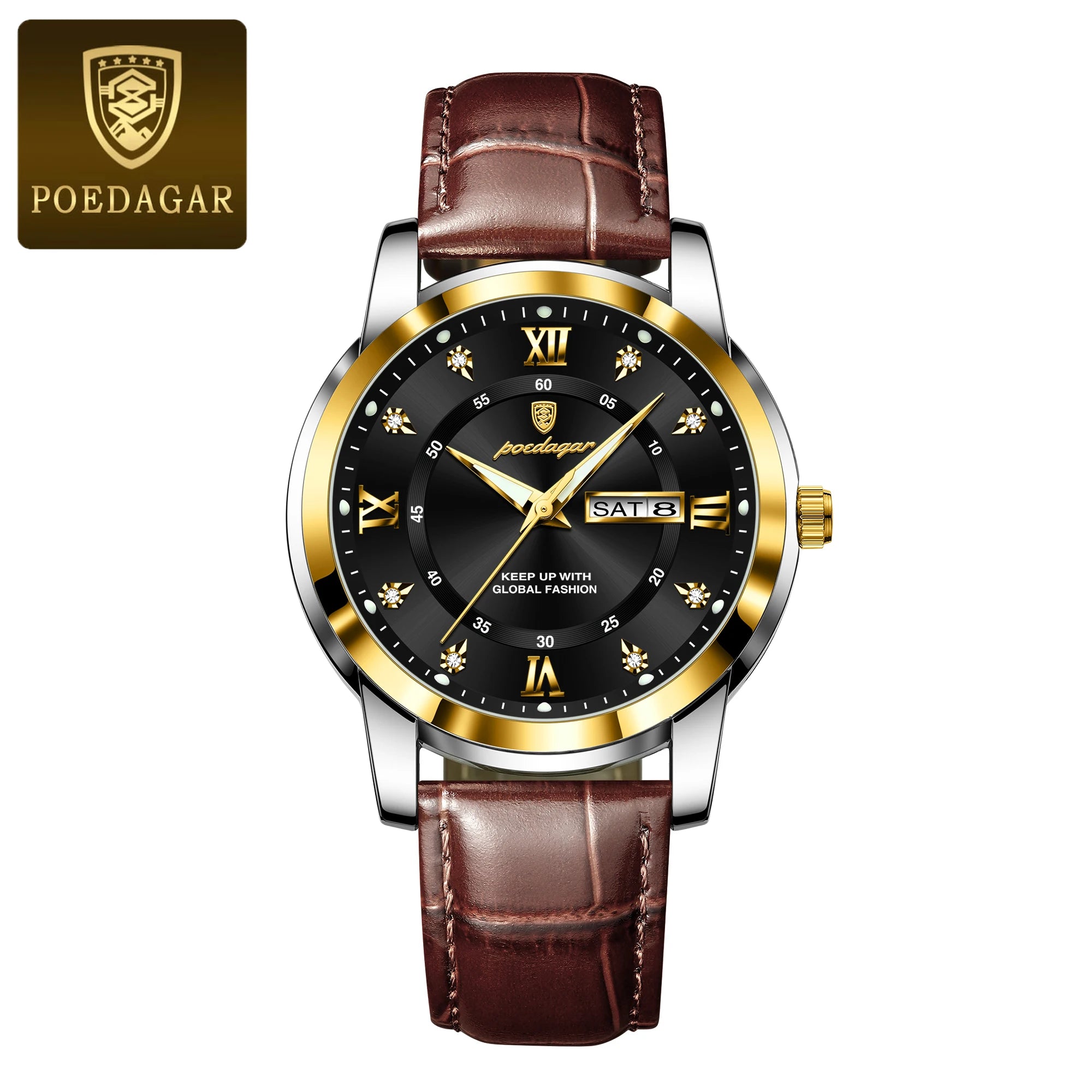 POEDAGAR Luxury Man Wristwatch Waterproof Luminous Date Week Leather Watch For Men Sports Quartz Men's Watches Male Clock Reloj