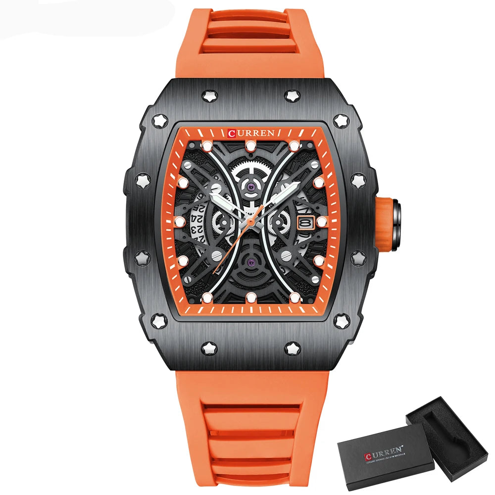 CURREN Men 3D Watch Top Brand Quartz Stainless Steel Watches Waterproof Creative Clock Silicone Strap Wrist watch