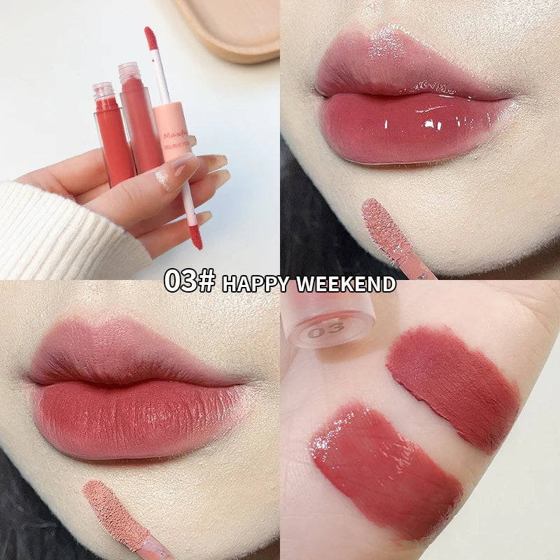 Double Headed Lip Gloss Waterproof Moisturizing Durable Mist Matte Velvet Mirror Lip Gloss Cosmetics