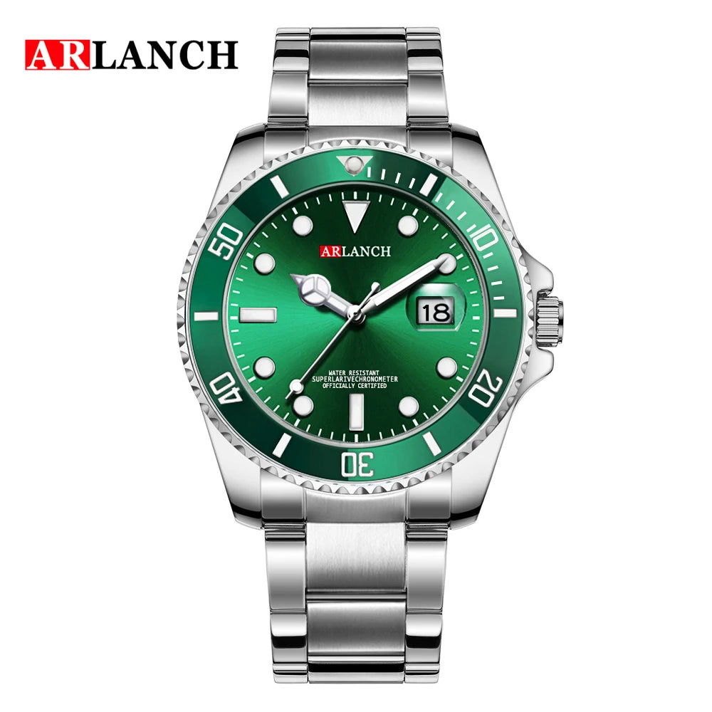 Classic Men Watch Quartz Movement Diver Series Stainless Steel Waterproof Calendar Clock Business Mens Luxury Watch Reloj Hombre