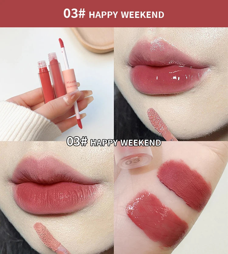 Double Headed Lip Gloss Waterproof Moisturizing Durable Mist Matte Velvet Mirror Lip Gloss Cosmetics