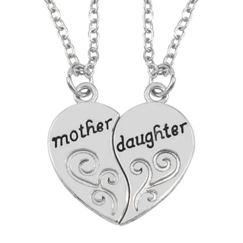 2pcs Antique Silver-plated Necklace Fashionable Mother Beautiful Daughter Combination For Love Parent Child Style Jewelry