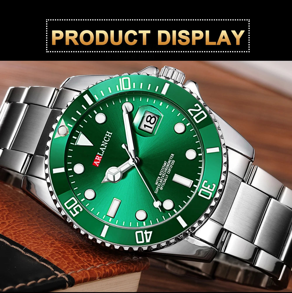 Classic Men Watch Quartz Movement Diver Series Stainless Steel Waterproof Calendar Clock Business Mens Luxury Watch Reloj Hombre