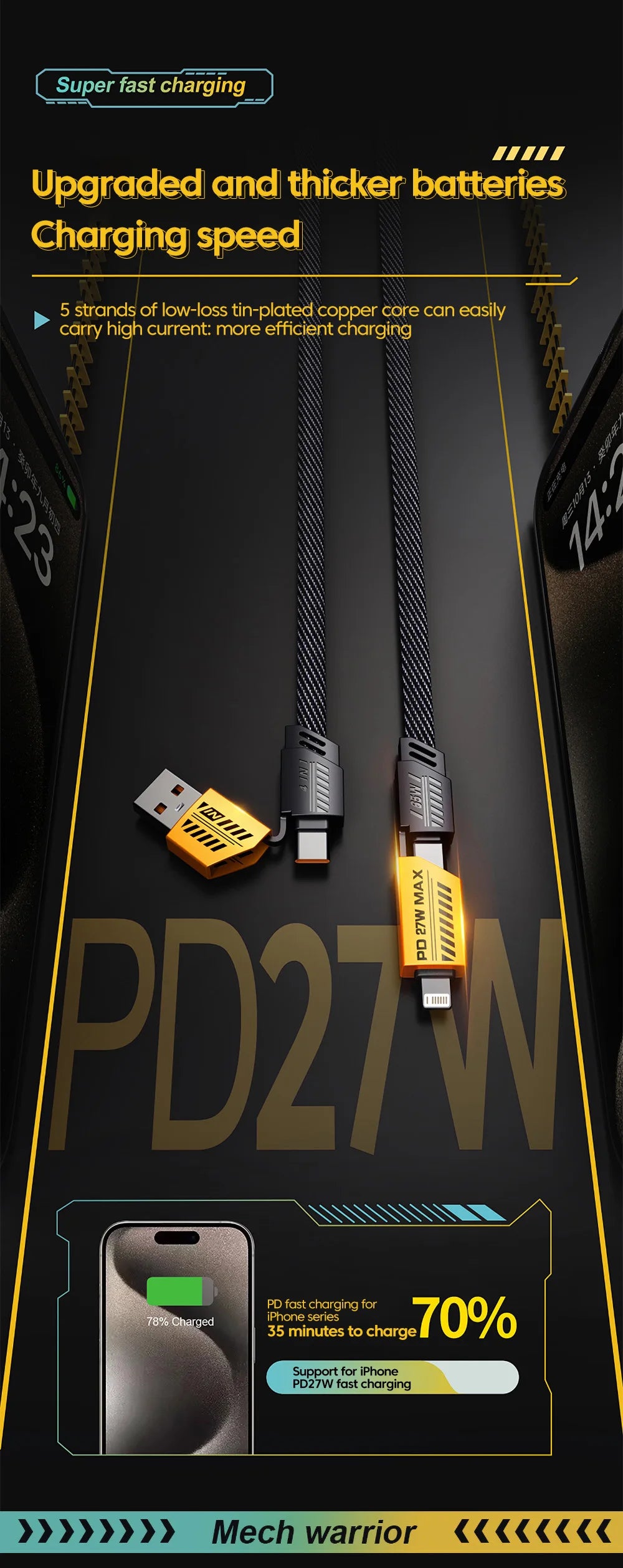 4-in-1 Multifunctional 65W Fast Data Cable 6A Mobile Charging Cable Suitable For iPhone Huawei Samsung And Xiaomi