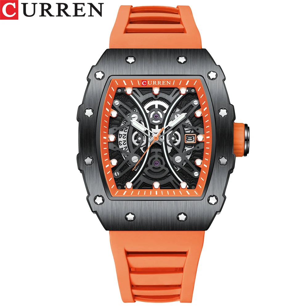 CURREN Men 3D Watch Top Brand Quartz Stainless Steel Watches Waterproof Creative Clock Silicone Strap Wrist watch